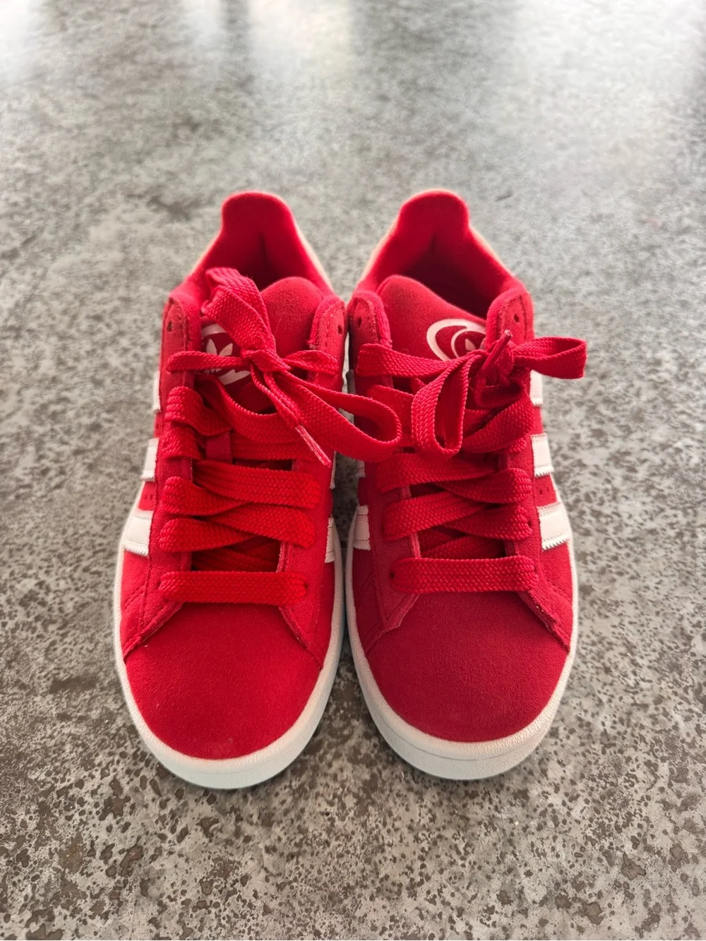 Adidas Campus kid’s Red Suede Sneakers with White Stripes